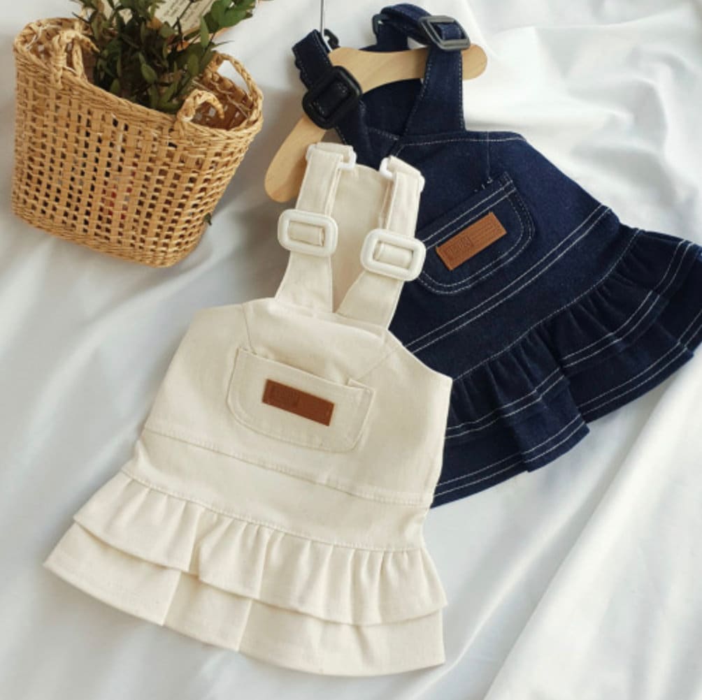 Denim Pocket Overall Skirt, S-XL, Dog-dress, Dog Skirt, Dog Top, Dog Clothing, Dog Fashion, Dog Apparel - NKpup