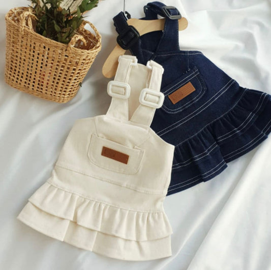 Denim Pocket Overall Skirt, S-XL, Dog-dress, Dog Skirt, Dog Top, Dog Clothing, Dog Fashion, Dog Apparel - NKpup