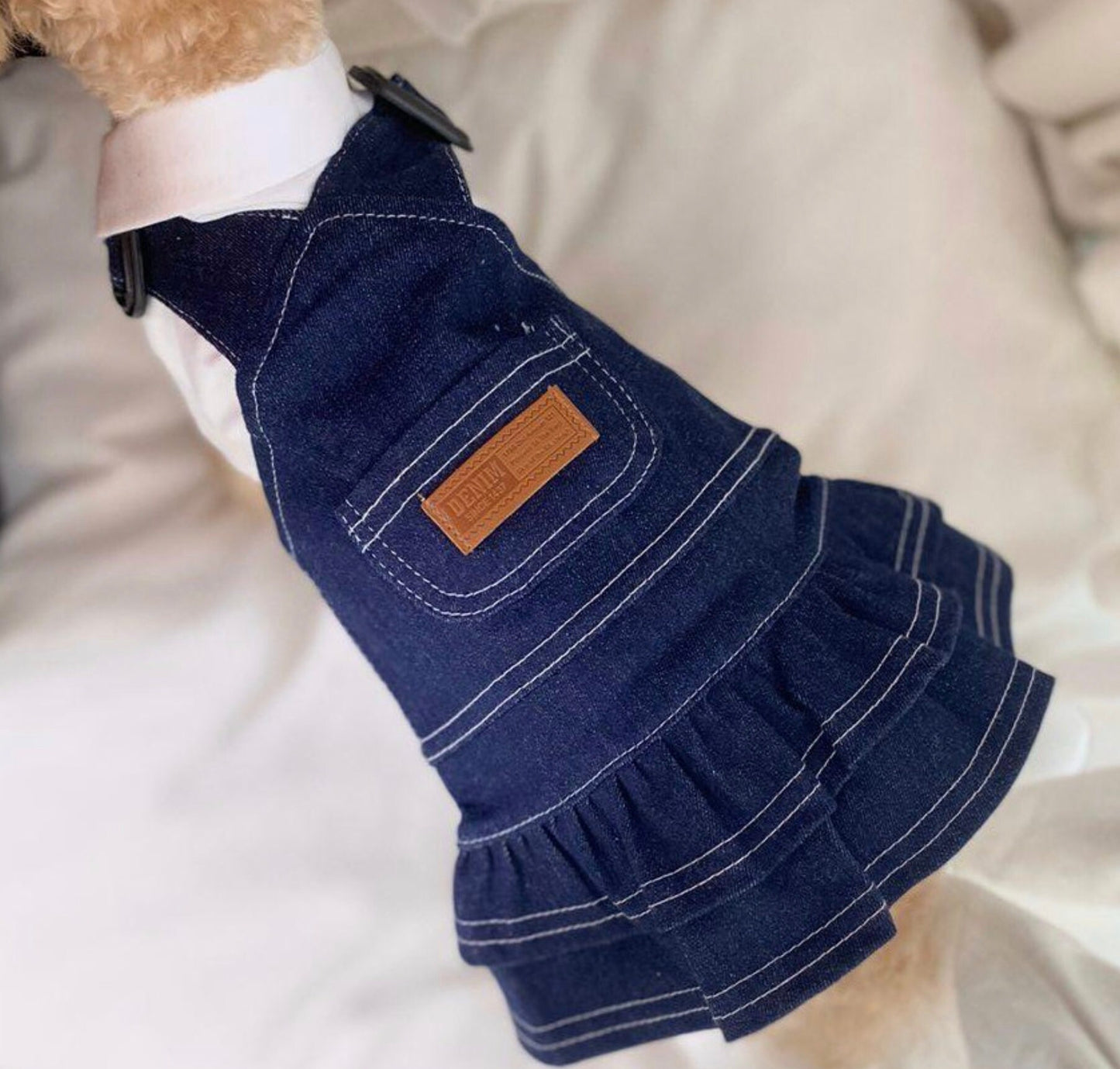 Denim Pocket Overall Skirt, S-XL, Dog-dress, Dog Skirt, Dog Top, Dog Clothing, Dog Fashion, Dog Apparel - NKpup