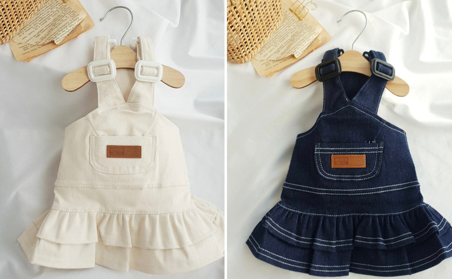 Denim Pocket Overall Skirt, S-XL, Dog-dress, Dog Skirt, Dog Top, Dog Clothing, Dog Fashion, Dog Apparel - NKpup