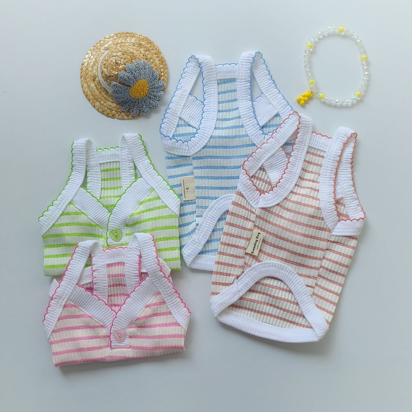 Stripe Ribbed Top, S-2XL, Dog Sleeveless, Dog-Tee, Dog T-shirt, Dog Top, Dog Clothing, Dog Fashion, Dog Apparel, Undershirt for Dogs - NKpup