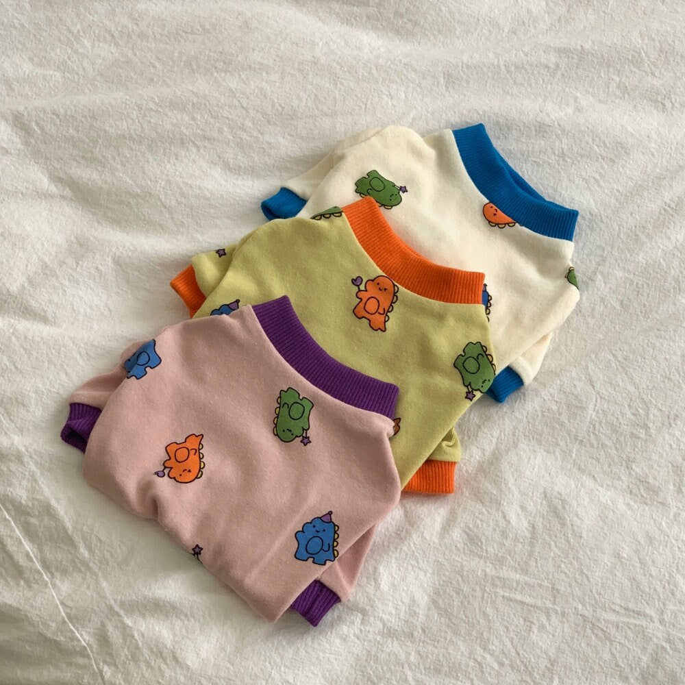 Dino Cotton T-Shirt, S-2XL, Pet Clothing, Dog-Tee, Dog T-shirt, Dog Top, Dog Clothing, Dog Fashion, Dog Apparel, Dog Long sleeves - NKpup