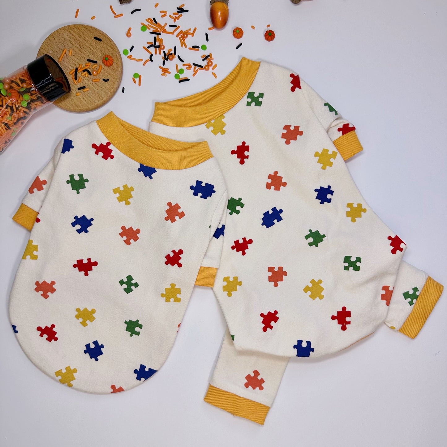 Puzzle Outfit Shirt&Overall, S-2XL, Dog Jumpsuit, Small Dog Clothing, Dog Coat, Dog Winter Top, Dog Fashion, Dog Apparel, Pet Clothing - NKpup