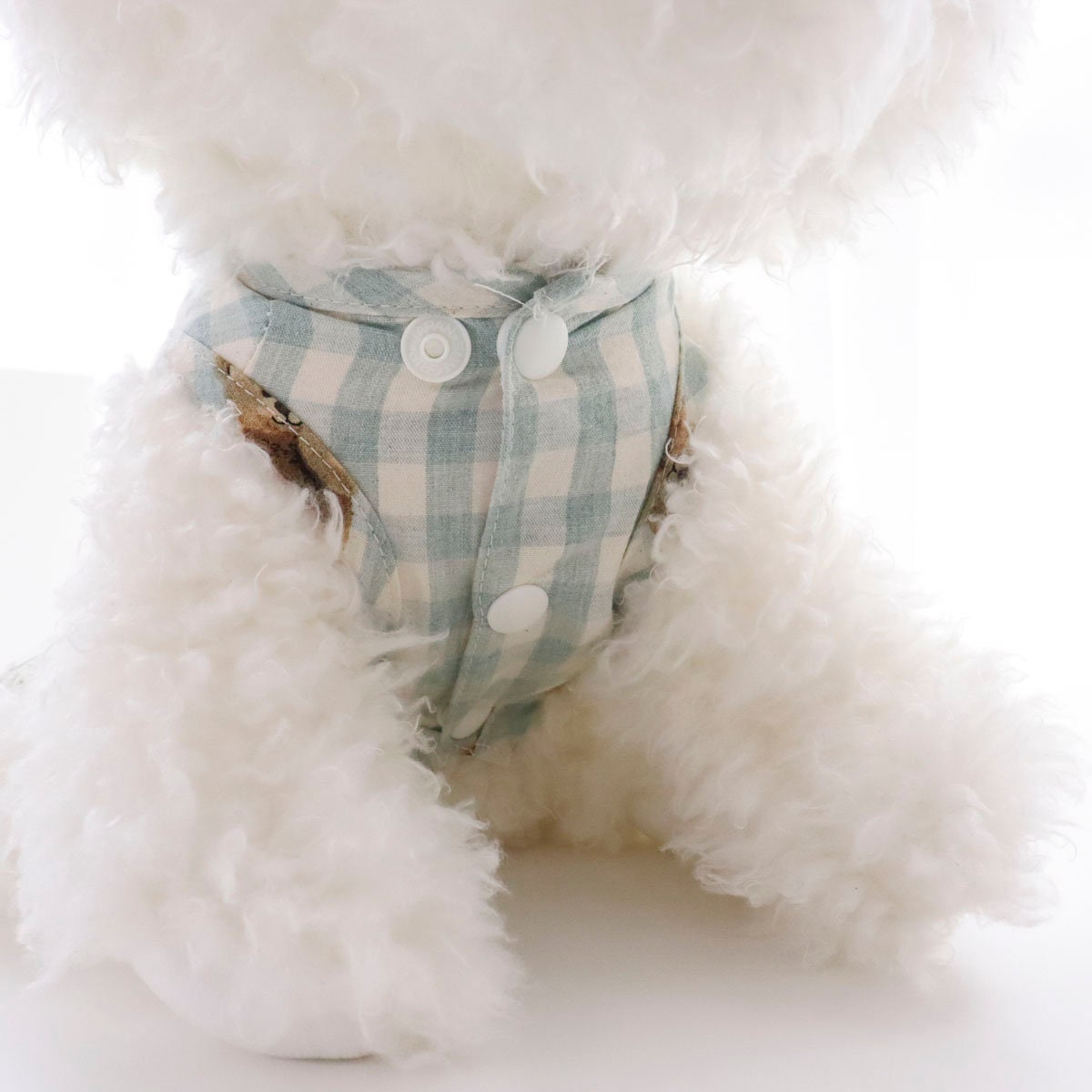 Linen Mesh D-ring Dress w/bear, S-XL, Dog Clothes, Pet Clothing, Dog-one piece, Pet dress, Dog check-shirt, Dog Top, Dog Apparel - NKpup