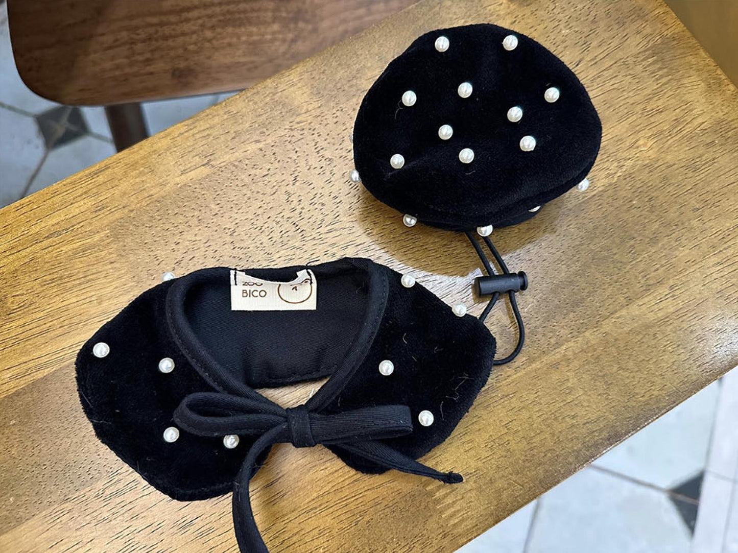 Velour Pearl Beret&Cape, S-L, Dog Accessory, Small Dog Neck Warmer, Pet Clothing, Pet Accessory, Dog Fashion, Dog Apparel, Pet Clothing - NKpup