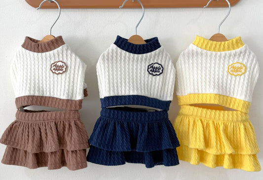 Ruffle Knit Two Piece Set, S-2XL, Small Dog Clothes, Dog Dress, Dog Outfit, Dog Apparel, Pet Clothing, NKPUP - NKpup