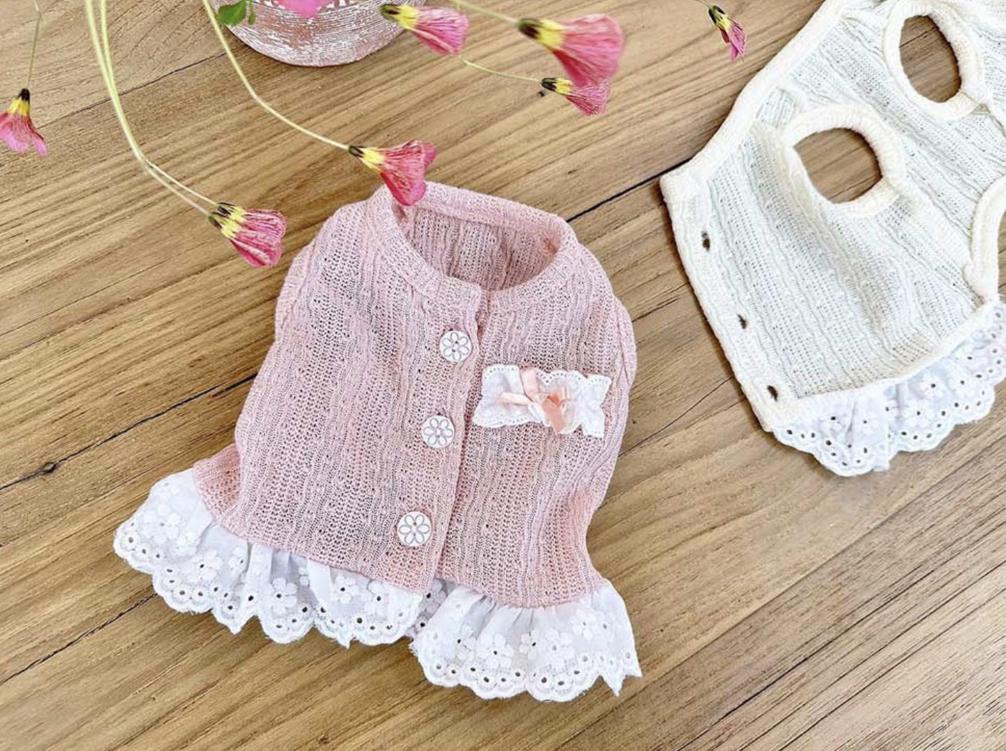 Flower button Crop Cardigan, XS-2XL, Small Dog Clothes, Dog Cardigan, Dog Jacket, Gift for Pet, NKPUP - NKpup