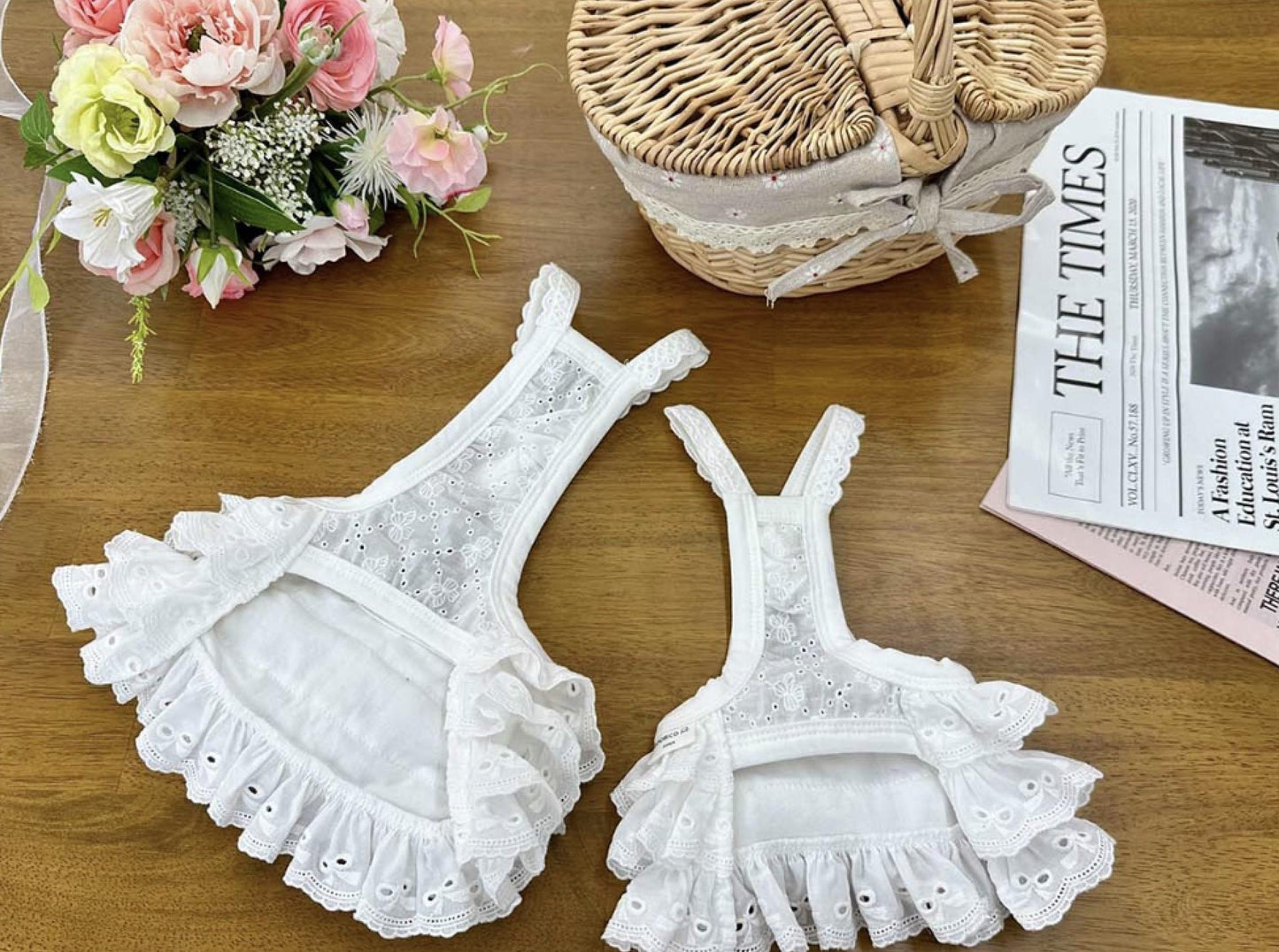 Eyelet Lace Romper Dress, S-XL, Small Dog Clothes, Dog Dress, Dog Wedding, Dog Apparel, Pet Clothing, NKPUP - NKpup