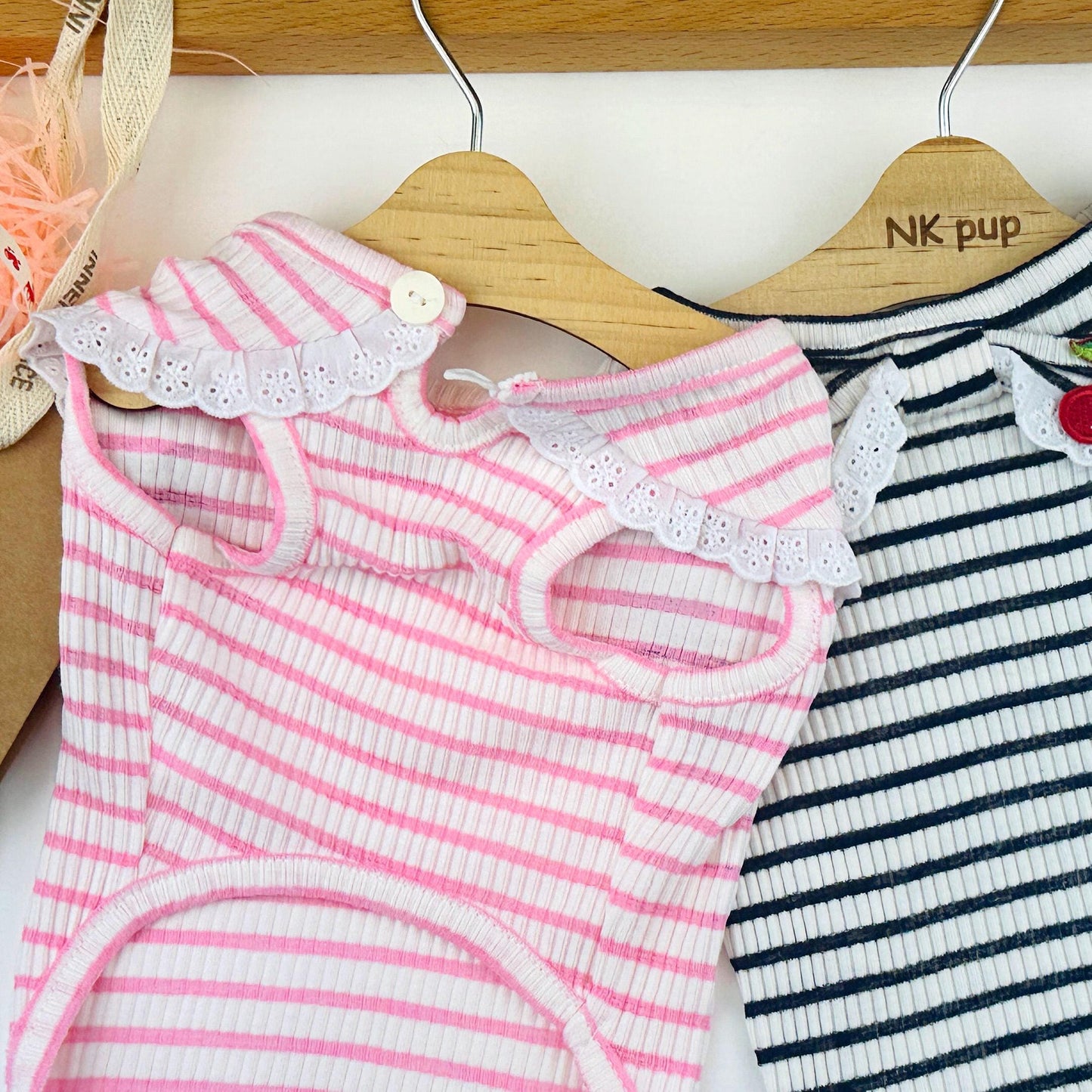 Cherry Lace Stripe Tee, S-3XL, Small Dog Clothes, Dog Summer Knit, Dog Fashion, Dog Top, Gift for Furry Friends, NKPUP - NKpup
