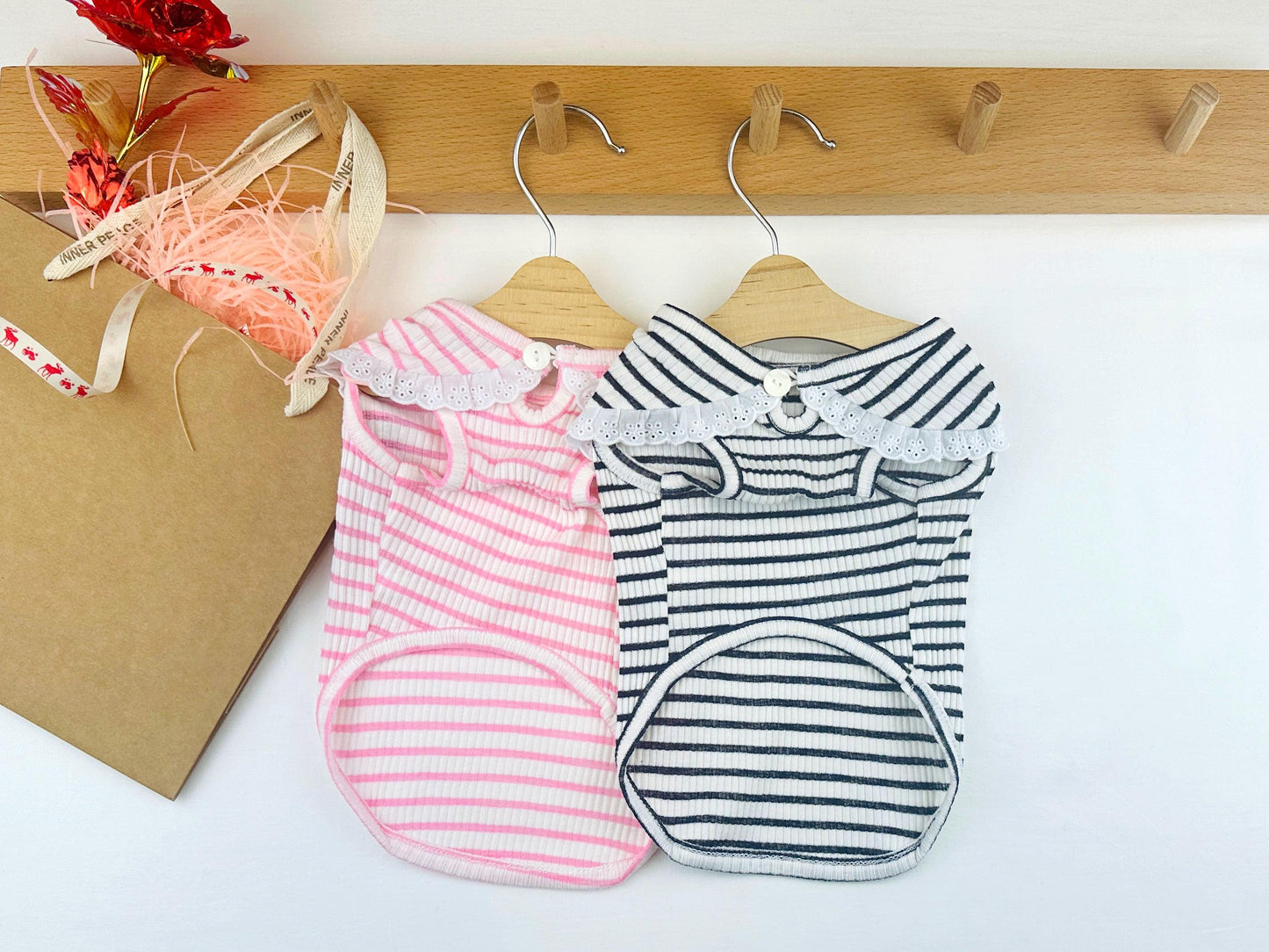 Cherry Lace Stripe Tee, S-3XL, Small Dog Clothes, Dog Summer Knit, Dog Fashion, Dog Top, Gift for Furry Friends, NKPUP - NKpup