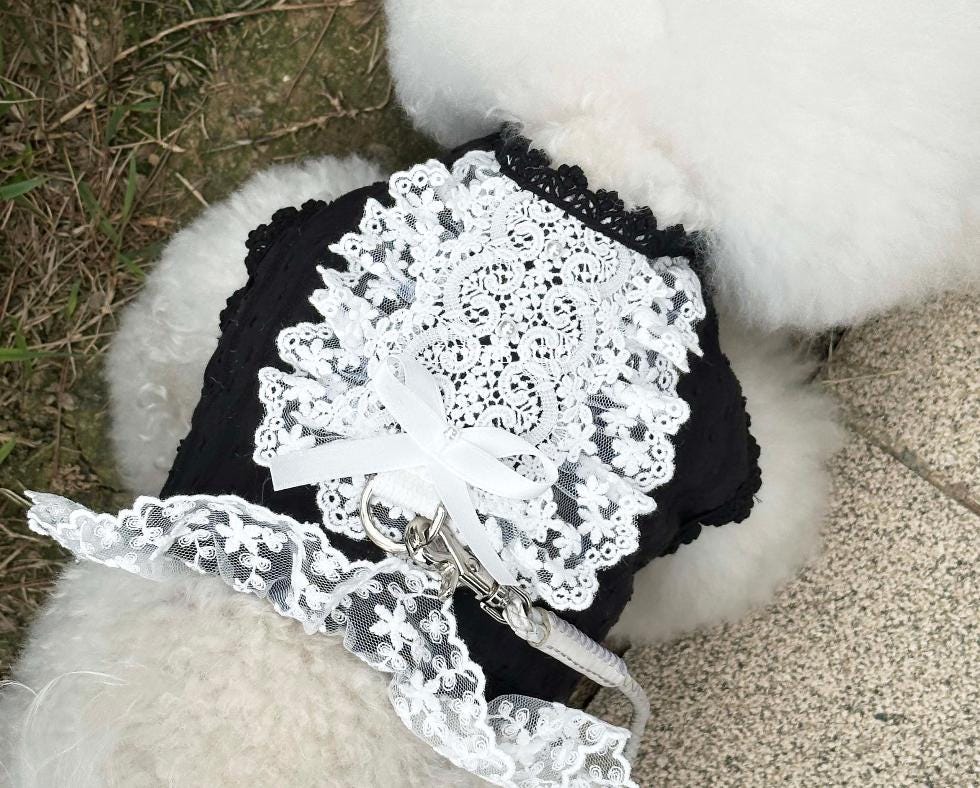 Lace Collar Harness Dress with D-Ring S-XL, Small Dog Harness, Dog Harness Wear, Dog Walk, Dog Outdoor, Harness Clothes - NKpup