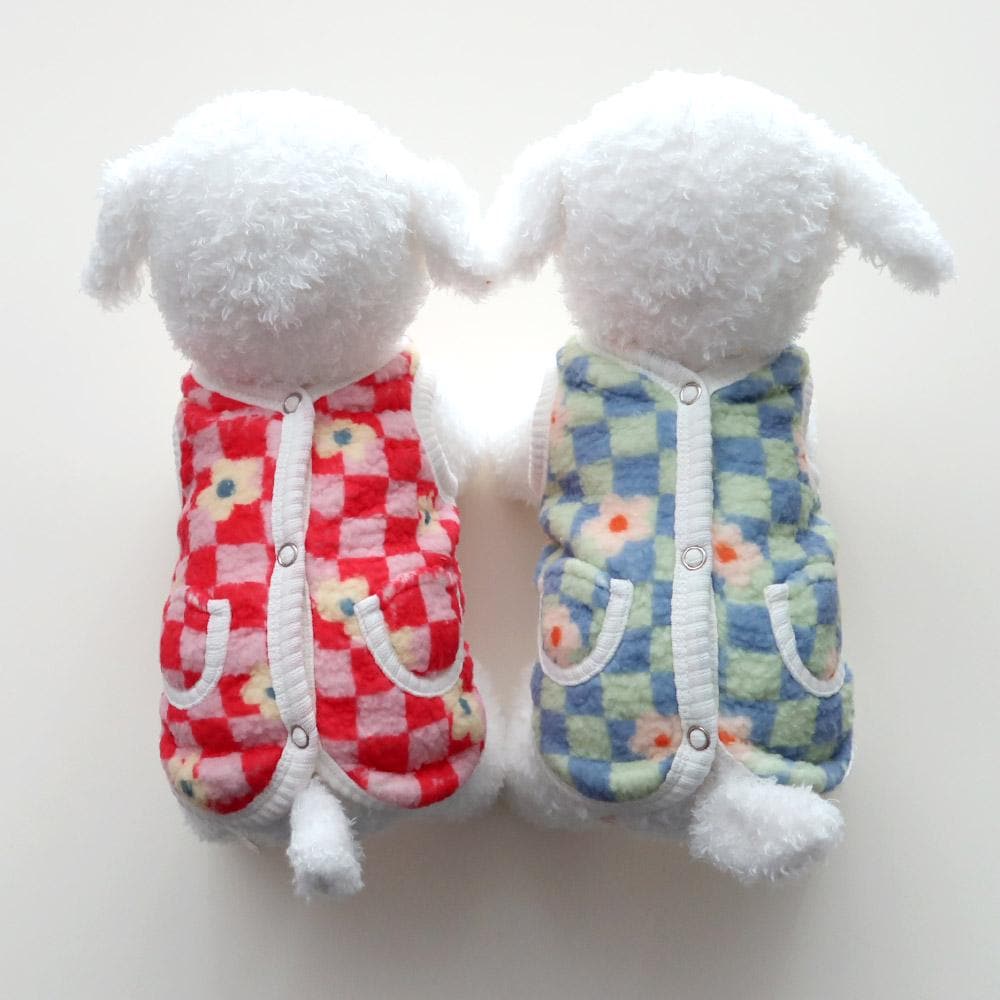 Floral Checkered Fleece Vest, S-2XL, Small Dog Clothes, Dog Cute Vest, Dog Cozy Outfit, Dog Knit, Gift for Furry Friends, NKPUP - NKpup