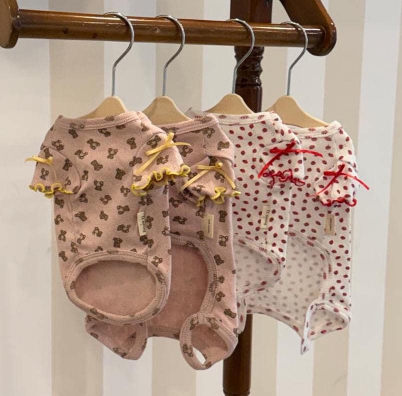 Eyelet Puff-Sleeve Outfit Overall&Shirt , S-2XL, Dog Romper, Dog Top, Dog Clothing, Dog Fashion, Dog Apparel - NKpup