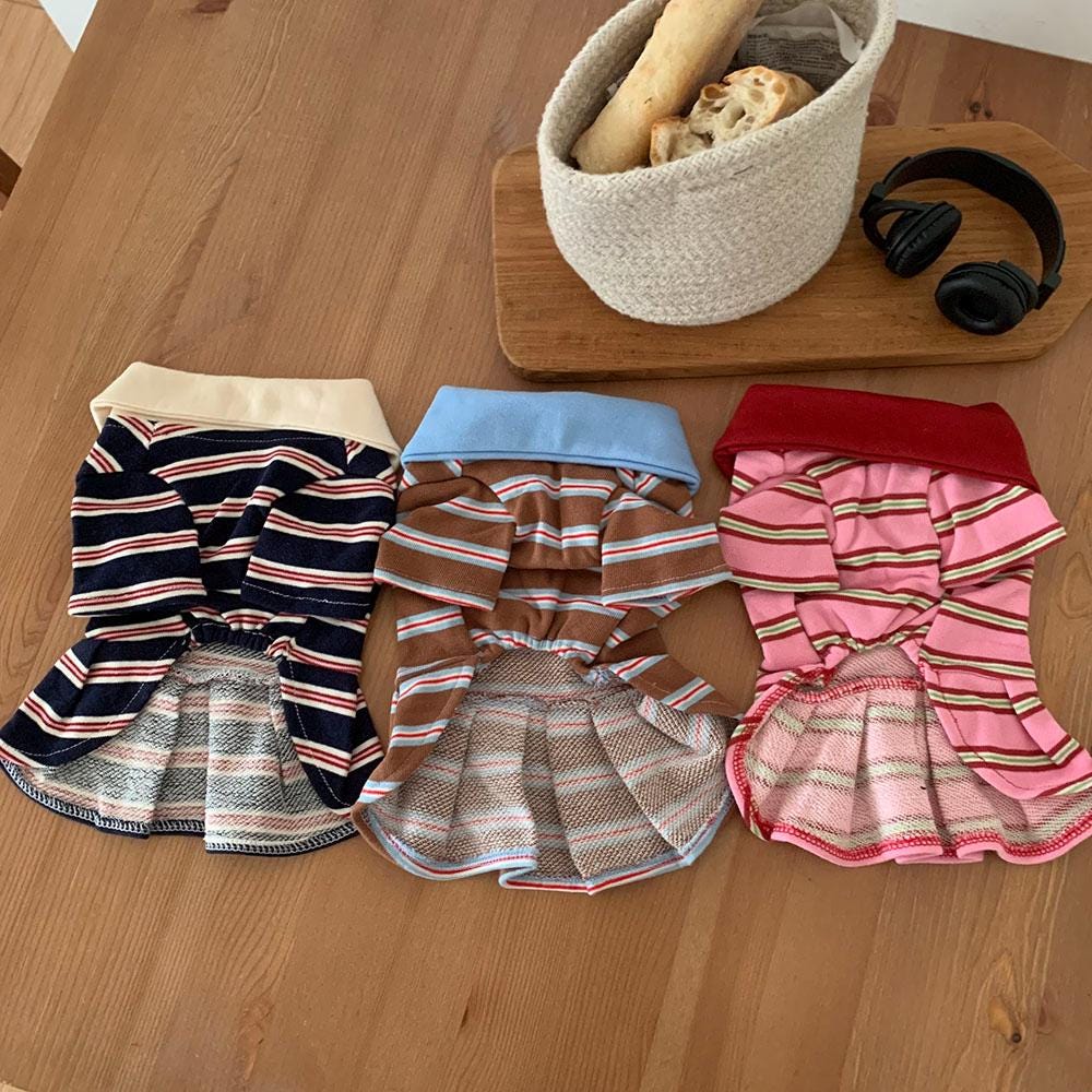 Retro Striped Polo Dress, S-XL, Preppy Style with Flare Skirt, Small Dog Clothes, Dog Dress, Dog Wedding, NKPUP - NKpup