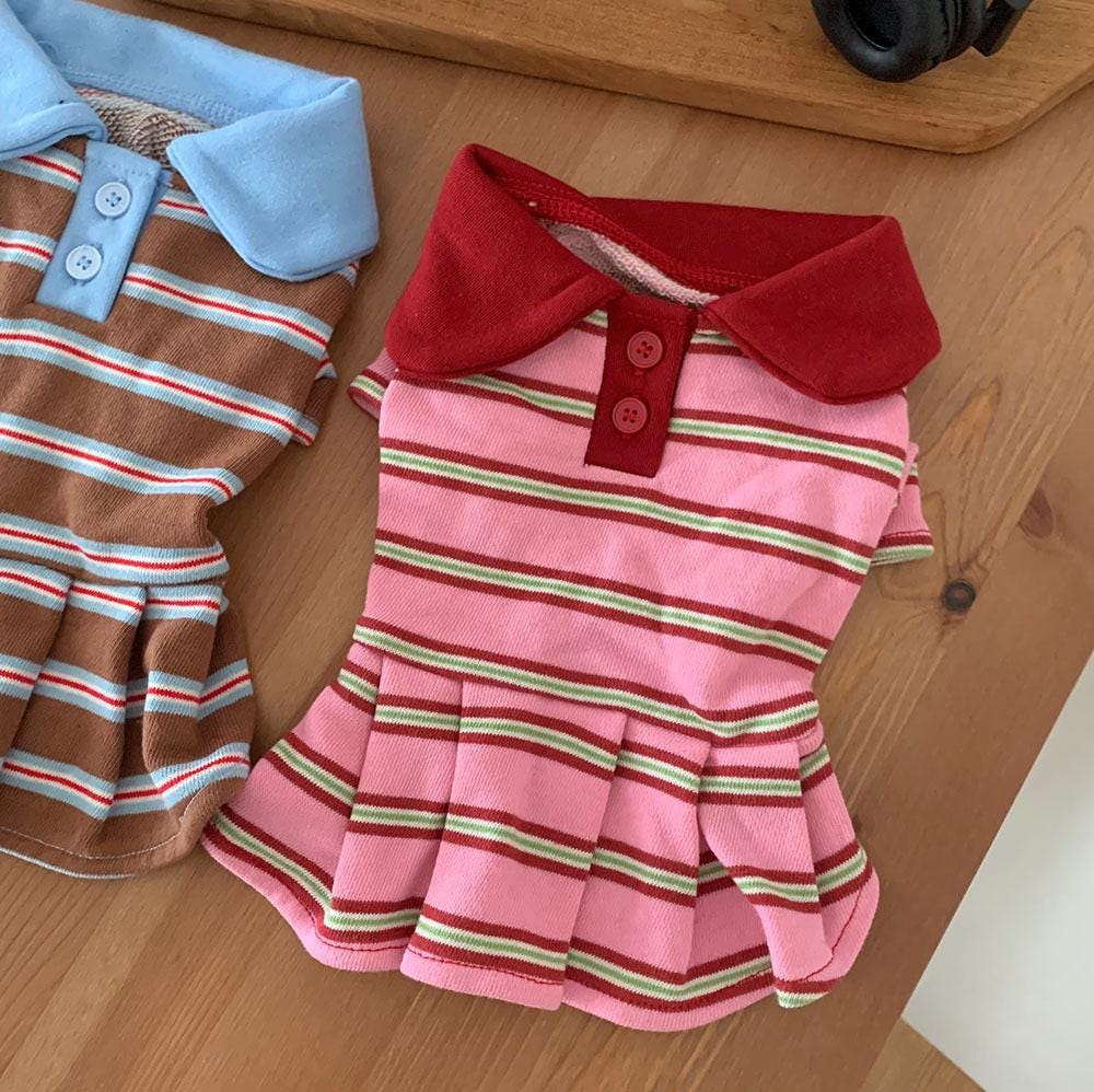 Retro Striped Polo Dress, S-XL, Preppy Style with Flare Skirt, Small Dog Clothes, Dog Dress, Dog Wedding, NKPUP - NKpup