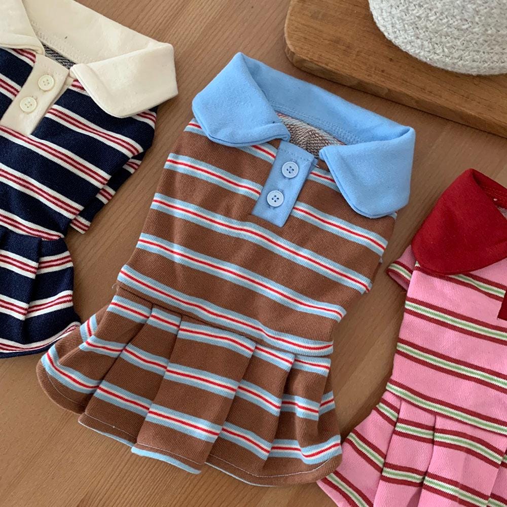 Retro Striped Polo Dress, S-XL, Preppy Style with Flare Skirt, Small Dog Clothes, Dog Dress, Dog Wedding, NKPUP - NKpup
