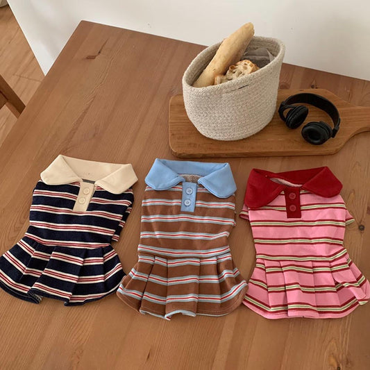 Retro Striped Polo Dress, S-XL, Preppy Style with Flare Skirt, Small Dog Clothes, Dog Dress, Dog Wedding, NKPUP - NKpup
