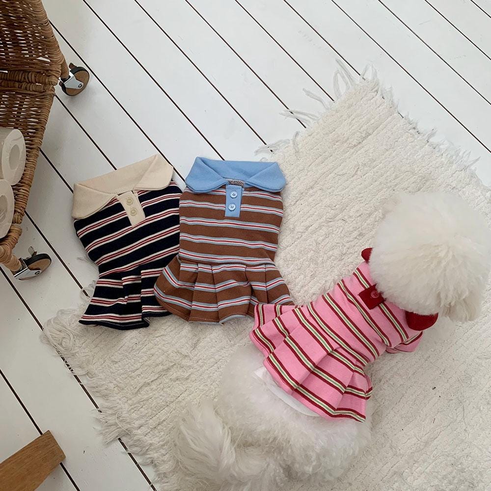 Retro Striped Polo Dress, S-XL, Preppy Style with Flare Skirt, Small Dog Clothes, Dog Dress, Dog Wedding, NKPUP - NKpup