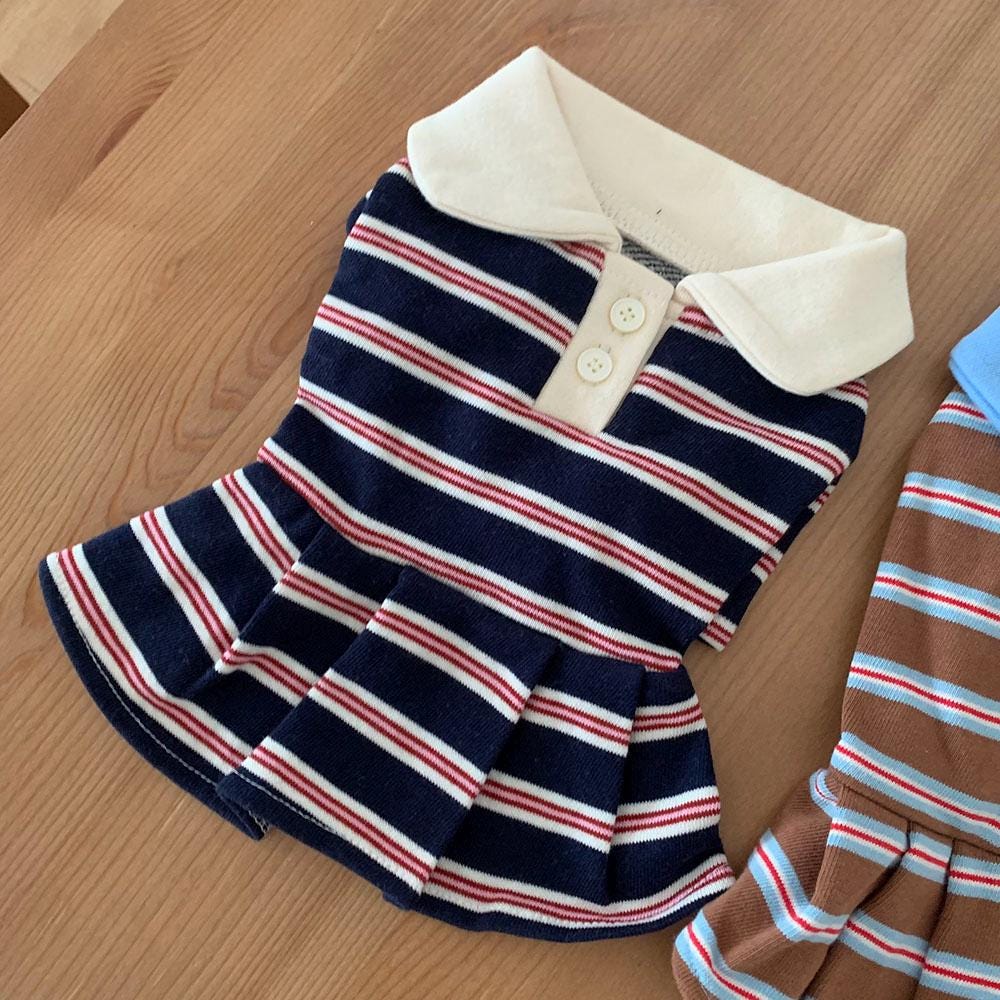 Retro Striped Polo Dress, S-XL, Preppy Style with Flare Skirt, Small Dog Clothes, Dog Dress, Dog Wedding, NKPUP - NKpup