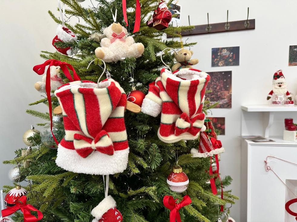 Candy Cane Bow Outfit Shirt&Dress, S-2XL, Dog Santa Costume, Dog Winter Top, Dog Clothing, Dog Fashion, Dog Apparel - NKpup