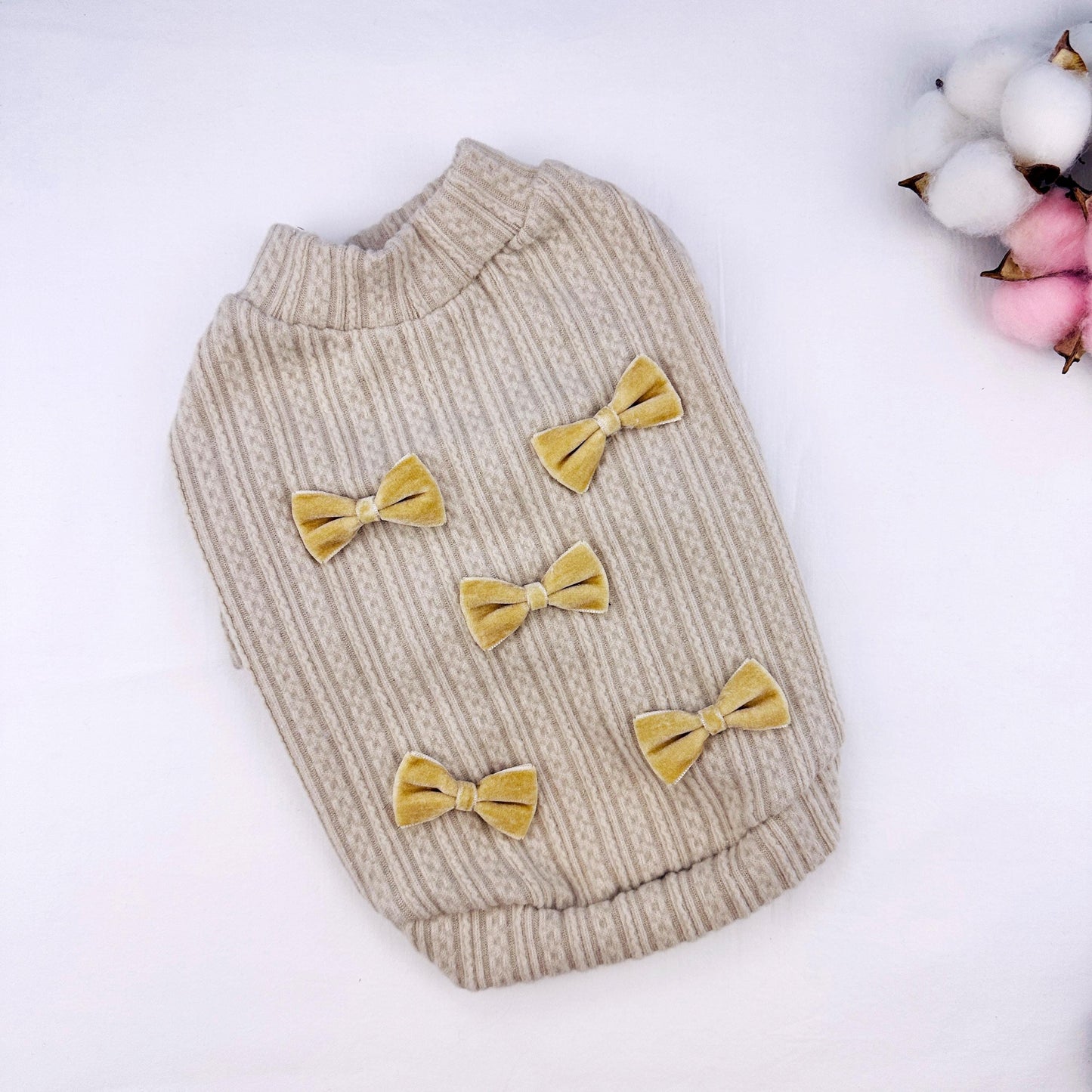 Velvet Bow Ribbed Knit Sweater, S-XL, Small Dog Clothes, Pet Sweater, Winter Dog Top, Dog Knit, NKPUP - NKpup