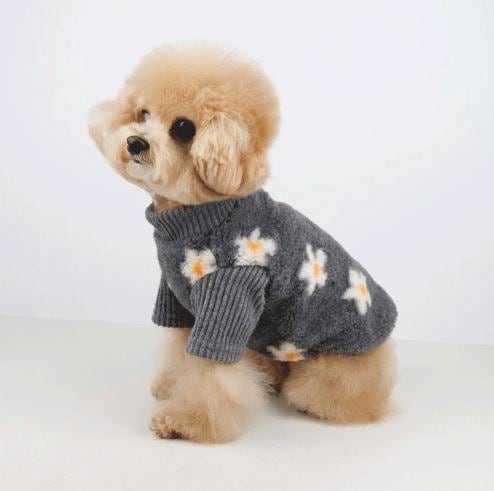 Fluffy Floral Knit Sweater, S-2XL, Small Dog Clothes, Cozy Dog Top, Dog Knit, NKPUP - NKpup