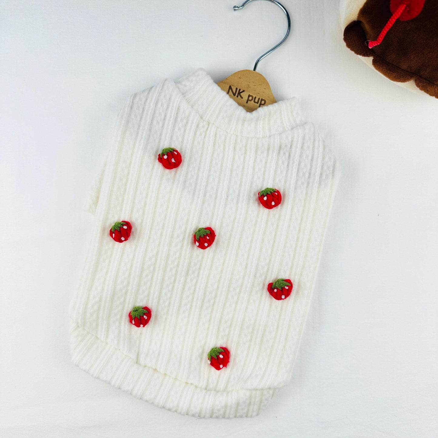 Strawberry Ribbed Knit Sweater, S-XL, Small Dog Clothes Pet Sweater, Winter Dog Top, Dog Knit, NKPUP - NKpup