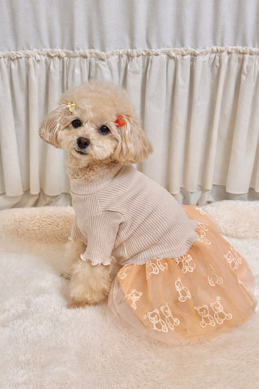 Ribbed Knit Bear Tutu Dog Dress