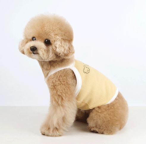 NKpup Waffle Bear Crop Top for dogs in yellow with a small bear embroidery