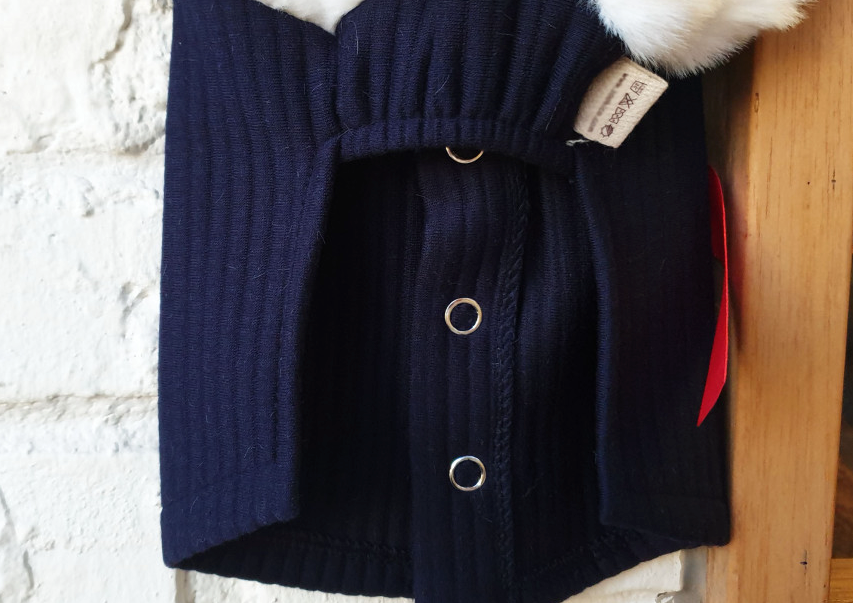 Navy blue cotton ribbed pet hanbok vest with silver metal snap buttons