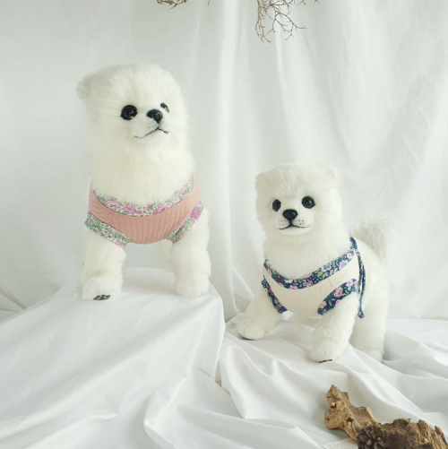 Pink and blue floral ribbed modern pet hanbok clothing by NKpup