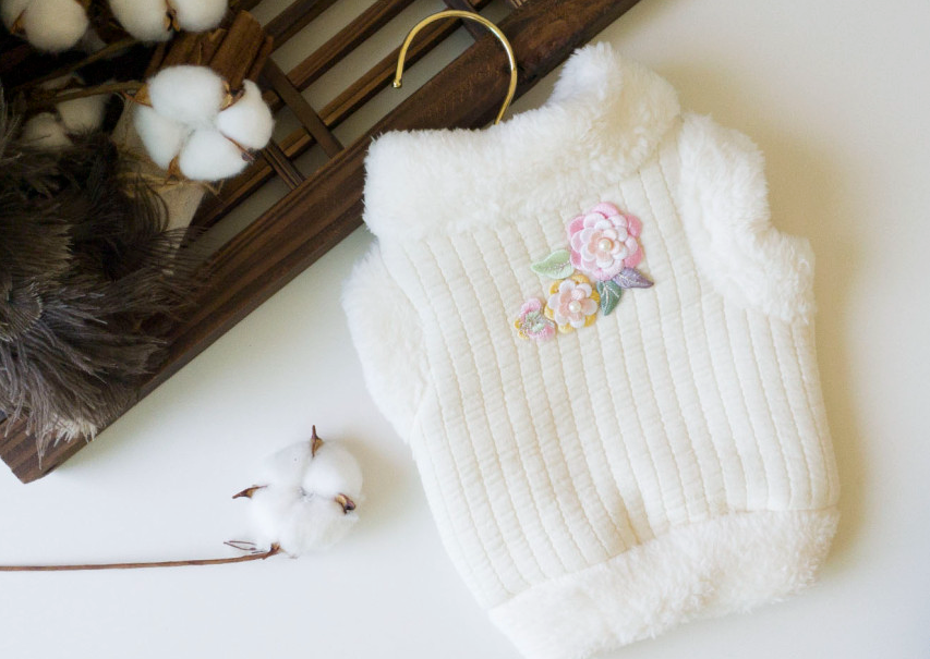 Fur Floral Quilted Vest Pet Hanbok