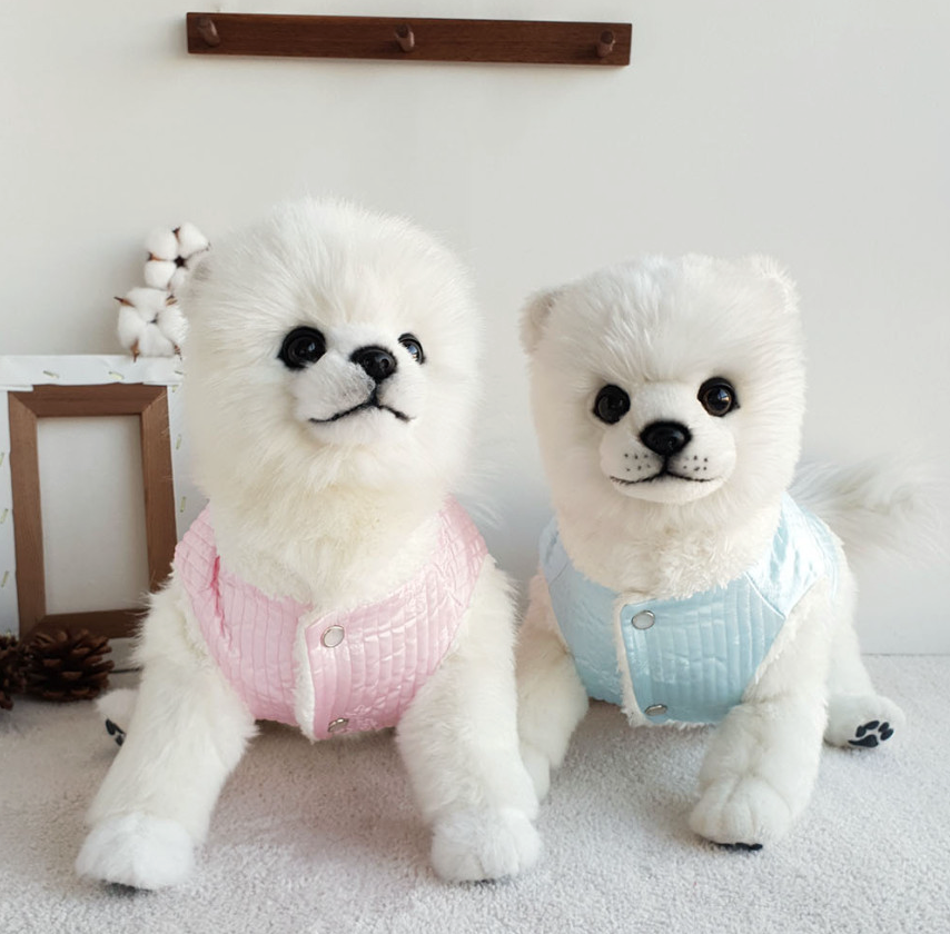 Pastel pink and light blue quilted pet hanbok vests by NKpup