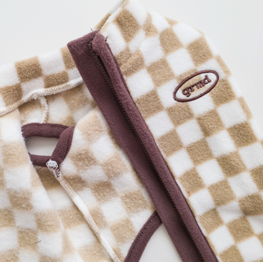NKpup Checked Fleece Dog Vest in brown and white checkered pattern