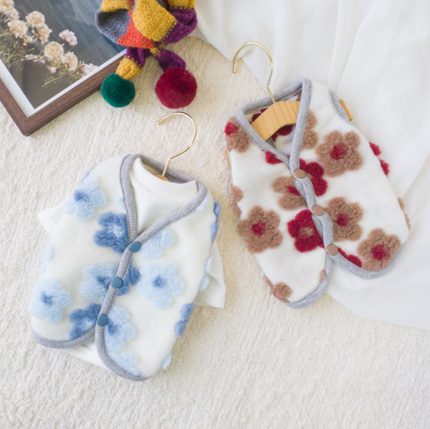 NKpup floral fleece dog vests in blue and red flower patterns