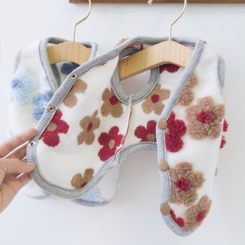 NKpup floral fleece dog vest in white with red and brown flower patterns
