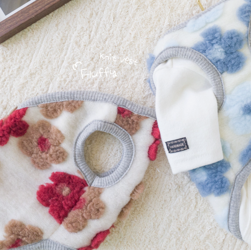 NKpup floral fleece dog vest in red and blue patterns