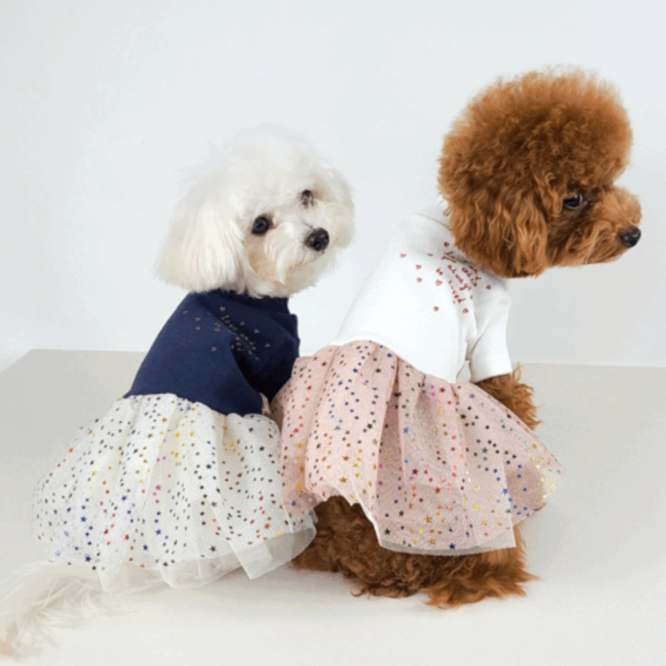 NKpup Halloween dog tutu dresses featuring navy and white tops with colorful star-patterned tulle skirts.