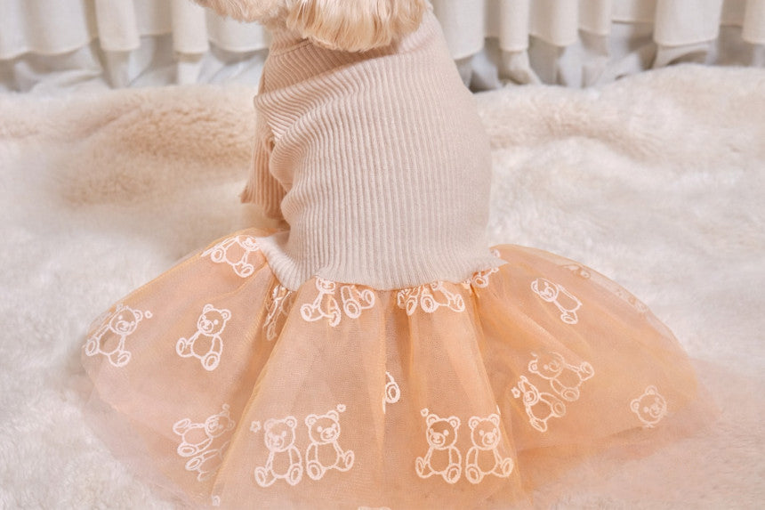 Ribbed Knit Bear Tutu Dog Dress