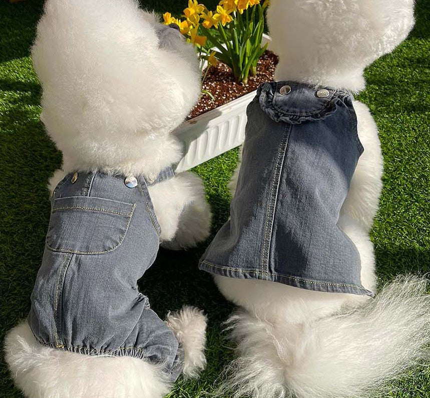 Gray Denim Dog Overall&Skirt