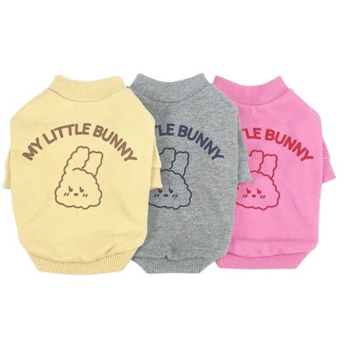 NKpup Wild Bunny Sweatshirts for dogs in yellow, grey, and pink featuring a bunny graphic