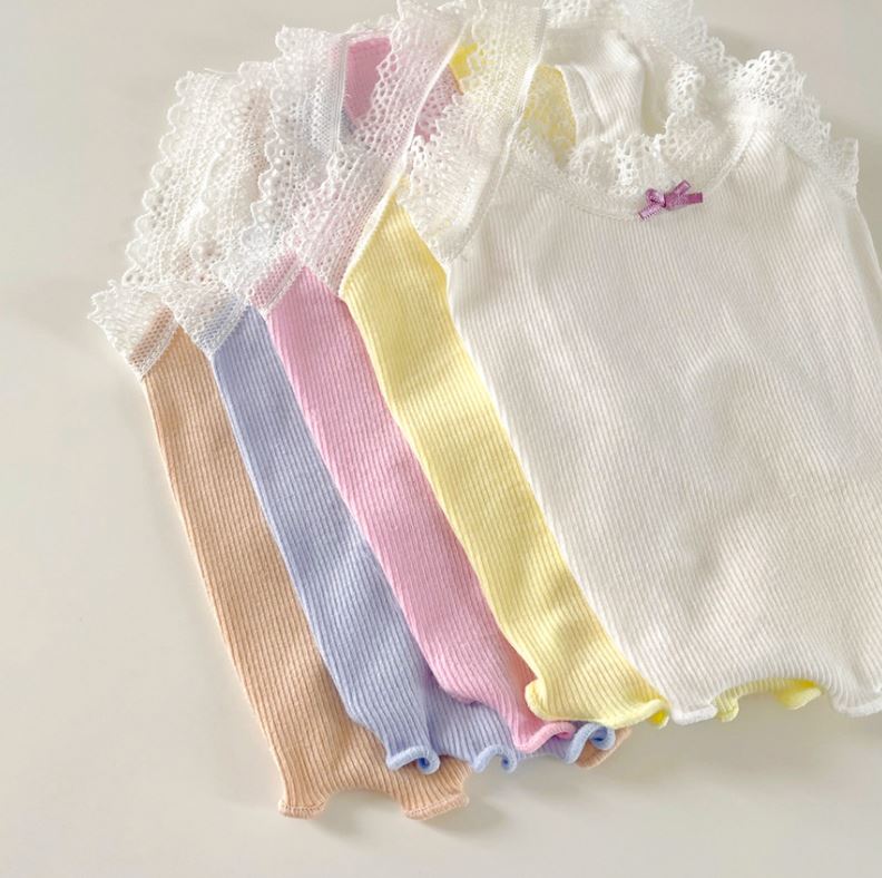 NKpup Bling Lace Dog Tank Tops in white, yellow, pink, blue, and beige with lace trim and bow detail