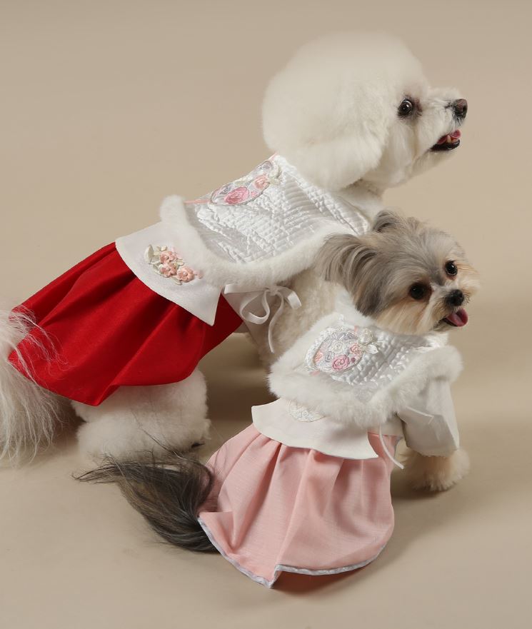Floral Embroidered Vest Pet Hanbok