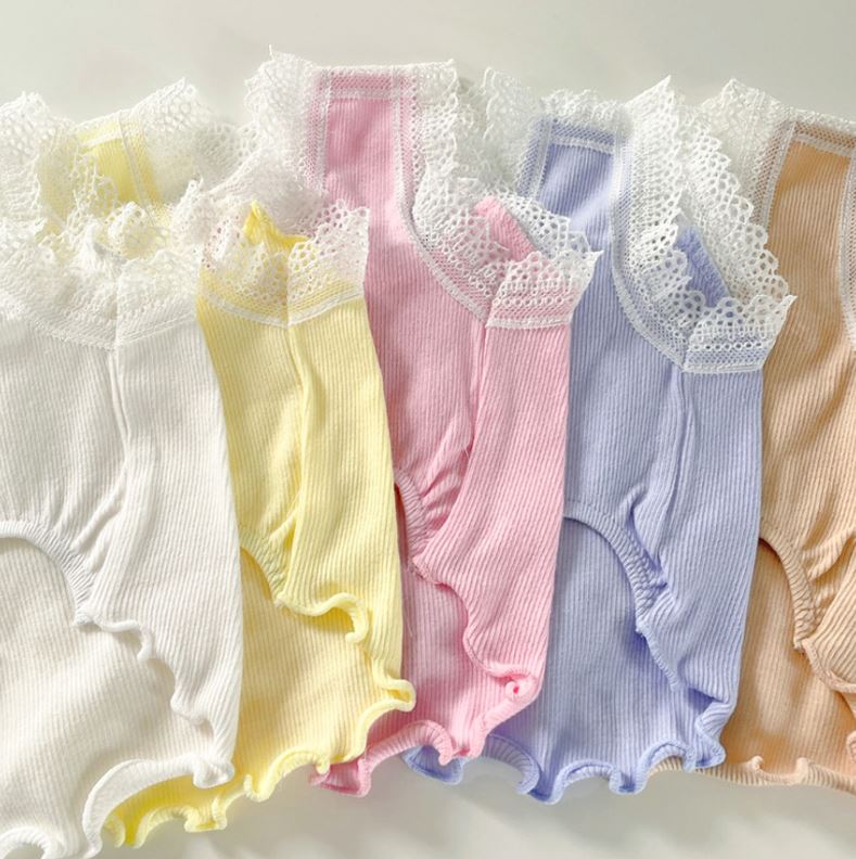 NKpup Bling Lace Dog Tank Tops in white, yellow, pink, blue, and beige ribbed fabric with lace trim.