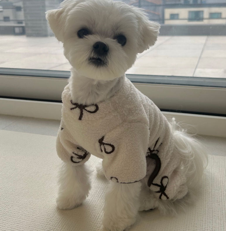 Bow Fleece Dog Overall
