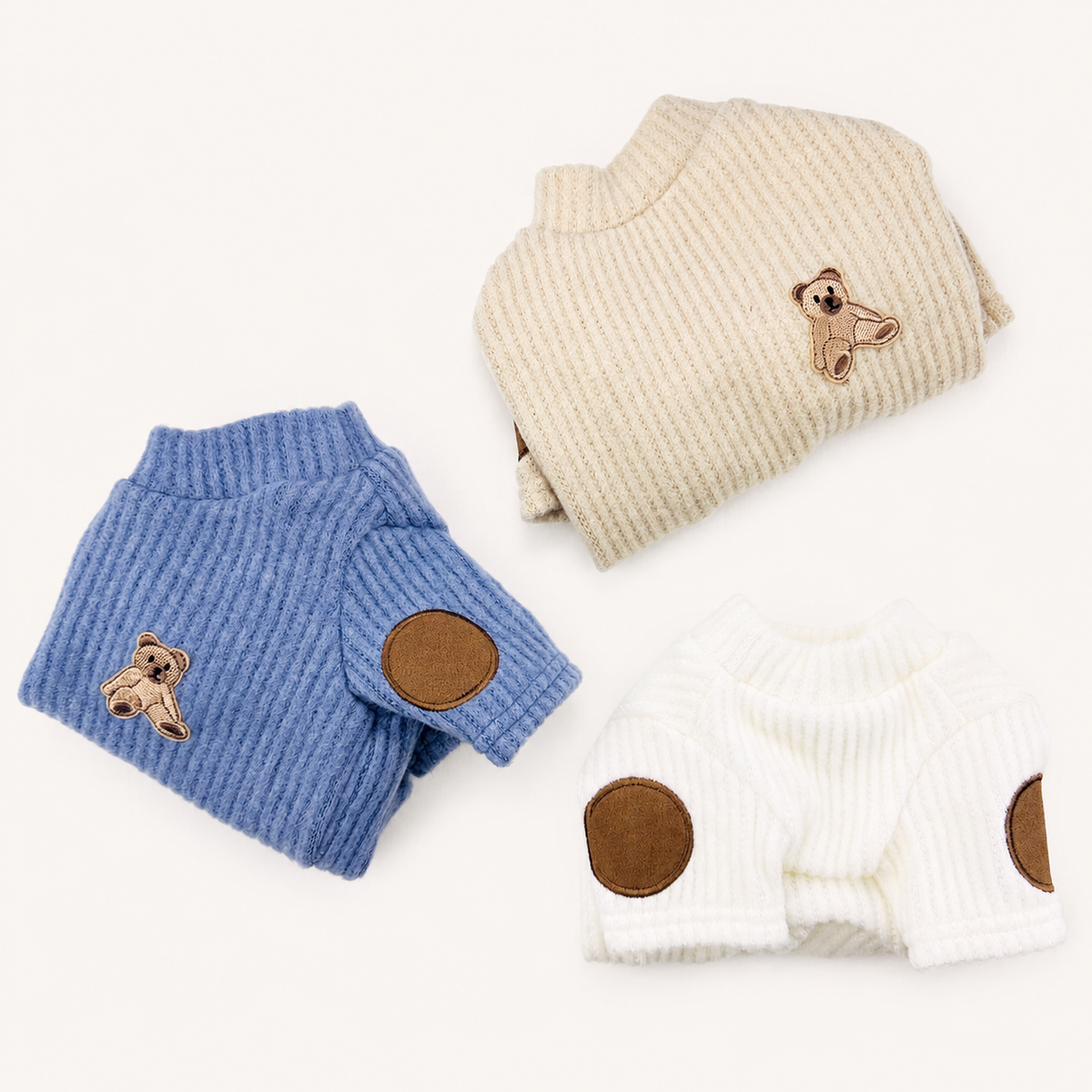 Teddy Patch Ribbed Knit Sweater