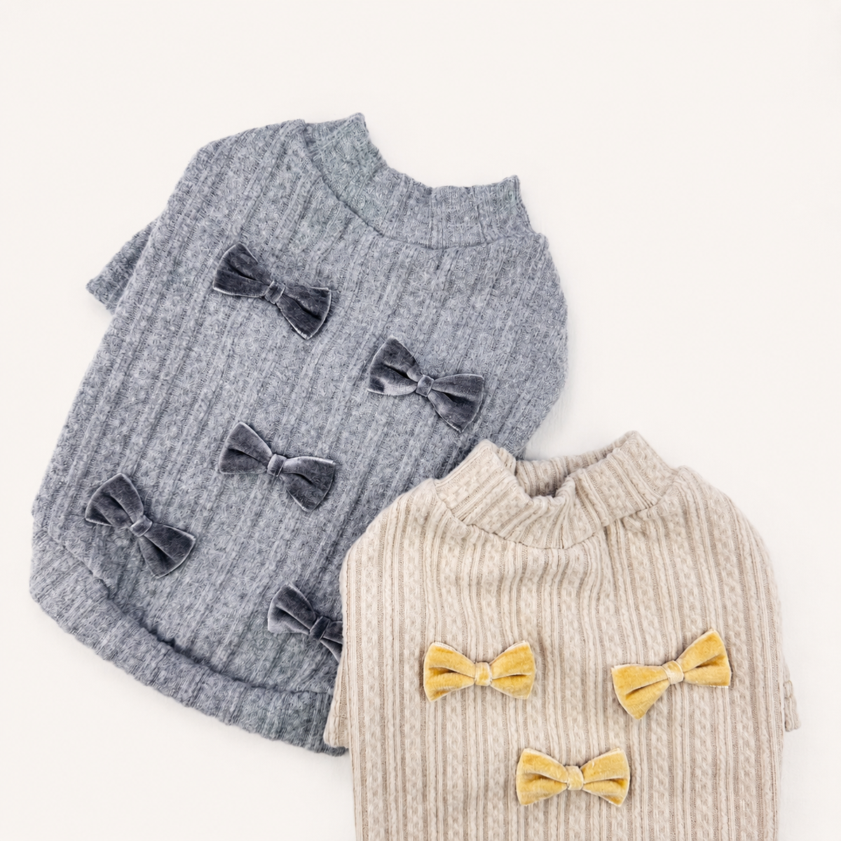 Velvet Bow Ribbed Knit Sweater