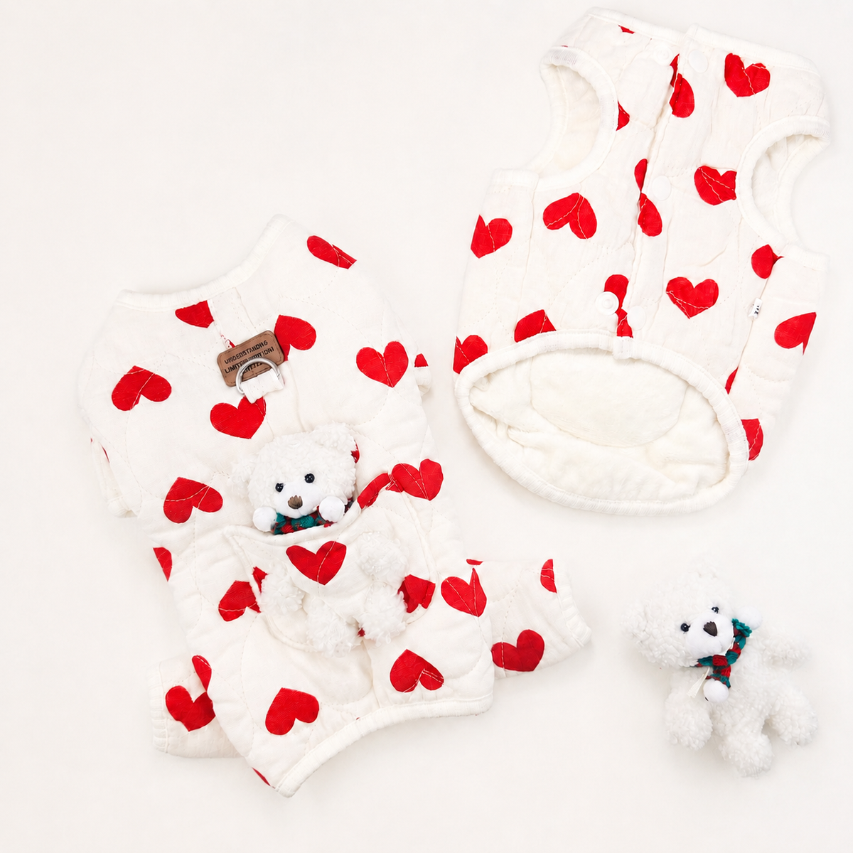 Heart Teddy Pocket Dog Vest&Overall