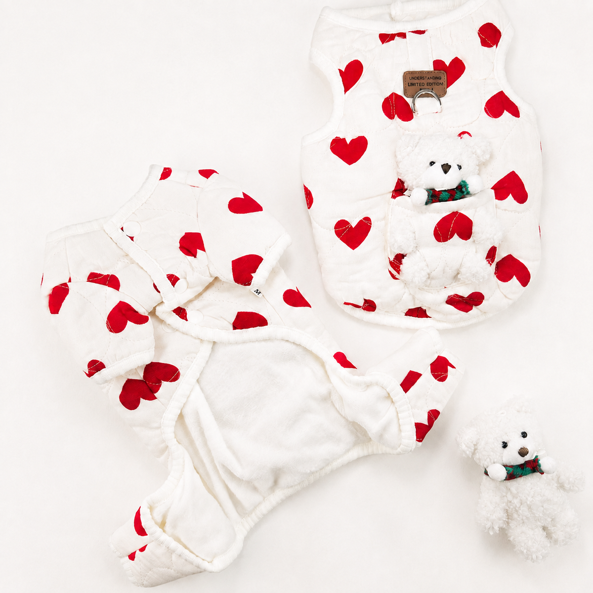 Heart Teddy Pocket Dog Vest&Overall