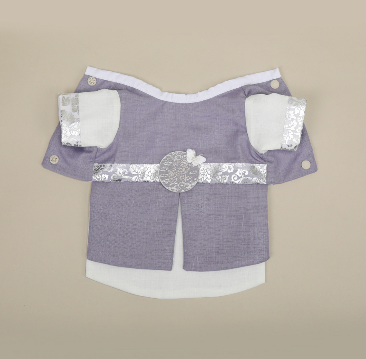 NKpup Prince Purple Pet Hanbok with silver embroidery and white accents
